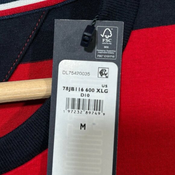 Tommy Hilfiger Men's Stripe T-Shirt Size M Primary Red -Navy Stretch Crew Neck - Picture 4 of 6